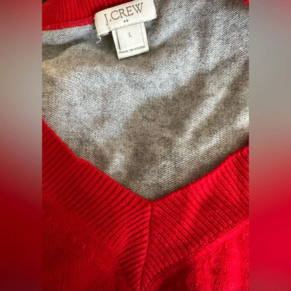 J. Crew Pullover Sweater Metallic Polka Dots Contrasting Color Red Wool Blend L